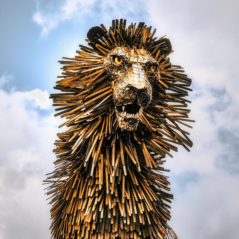 Statue of Aslan the lion from the Narnia novels in Belfast's CS Lewis Square​